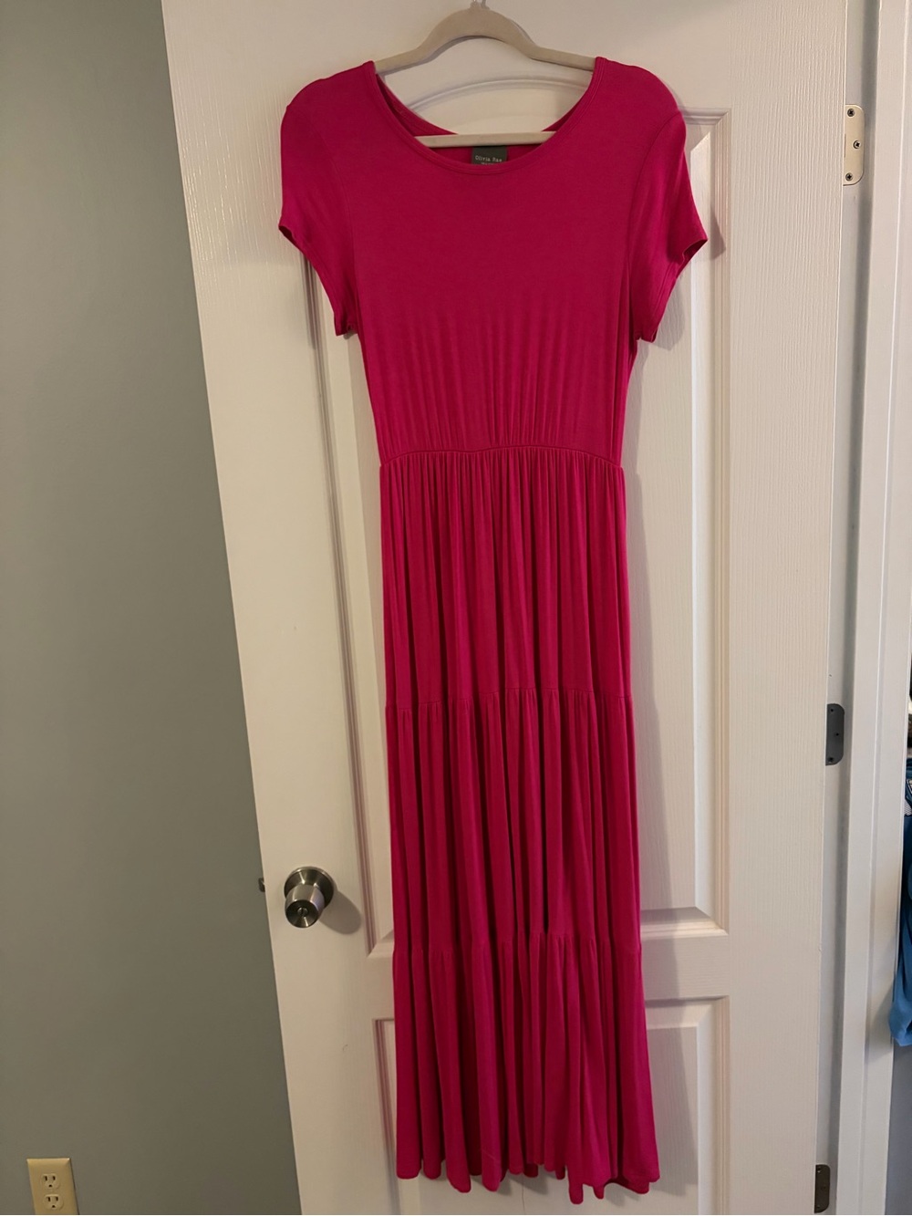 Olivia Rae Girls Hot Pink Short-Sleeve Tiered Maxi Dress